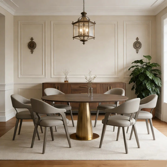 Nuteesal Modern Genuine Leather Dining Armchair in Champagne Gold