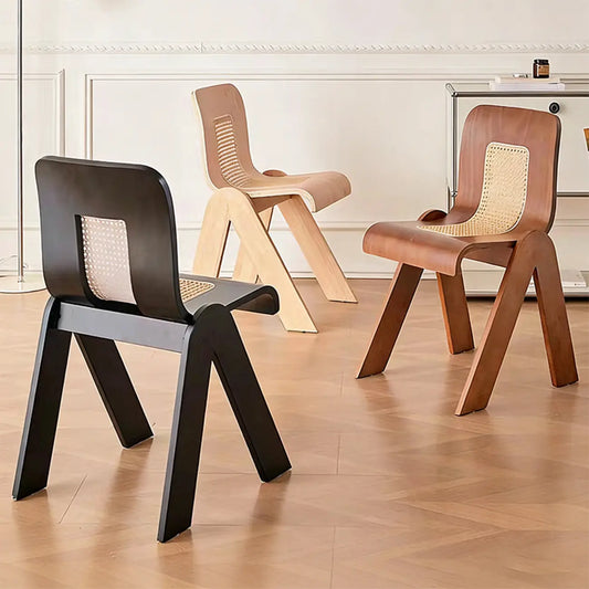 nuteesal Armless Mid-Century Modern Wood and Rattan Dining Chair