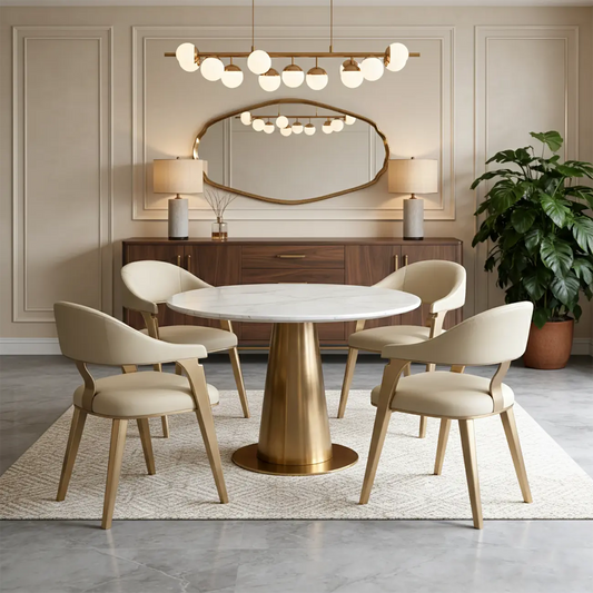 Nuteesal Modern Genuine Leather Dining Armchair in Champagne Gold